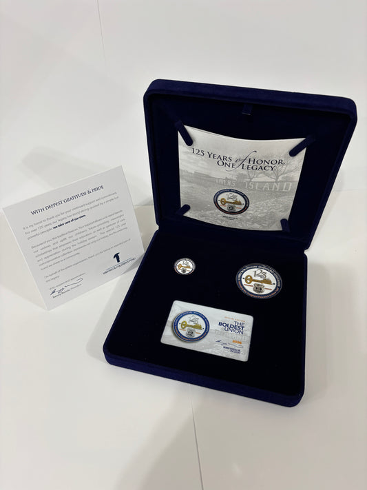 COBA 125th Year Special Edition Collective Blue Velvet Box with a Challenge Coin, Lapel Pin and Exclusive Platinum Card